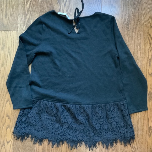 LOFT Black Sweater with Lace Detail and Bow on the back. Size M. - Picture 3 of 9